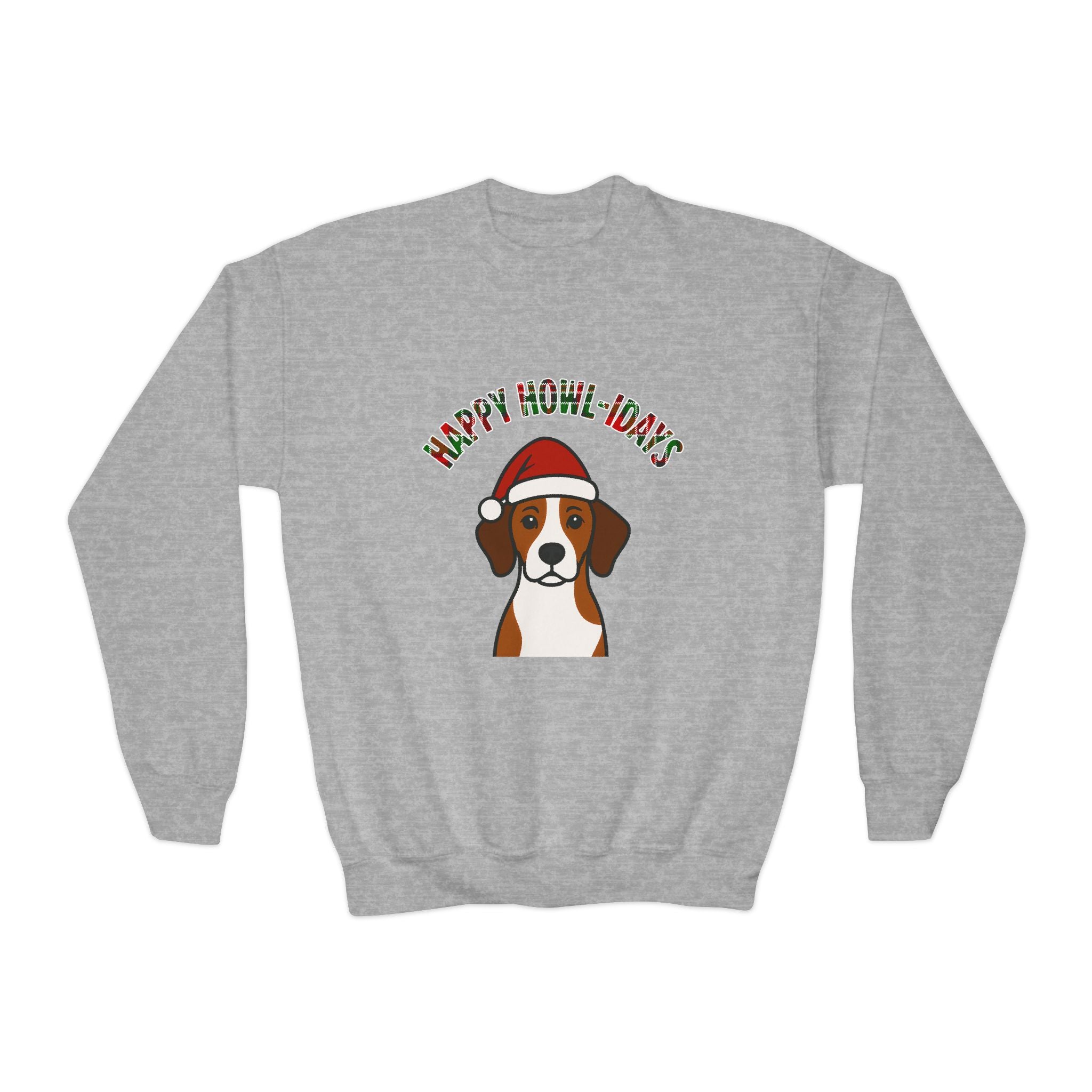 Youth Holiday Crewneck Sweatshirt – “Happy Howl-idays” Dog Santa Design